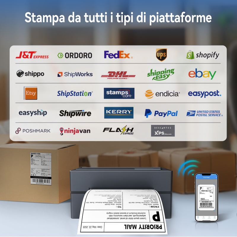 True Image TY813 Stampante termica per etichette di spedizione 4x6 – Compatibile con USB e Bluetooth