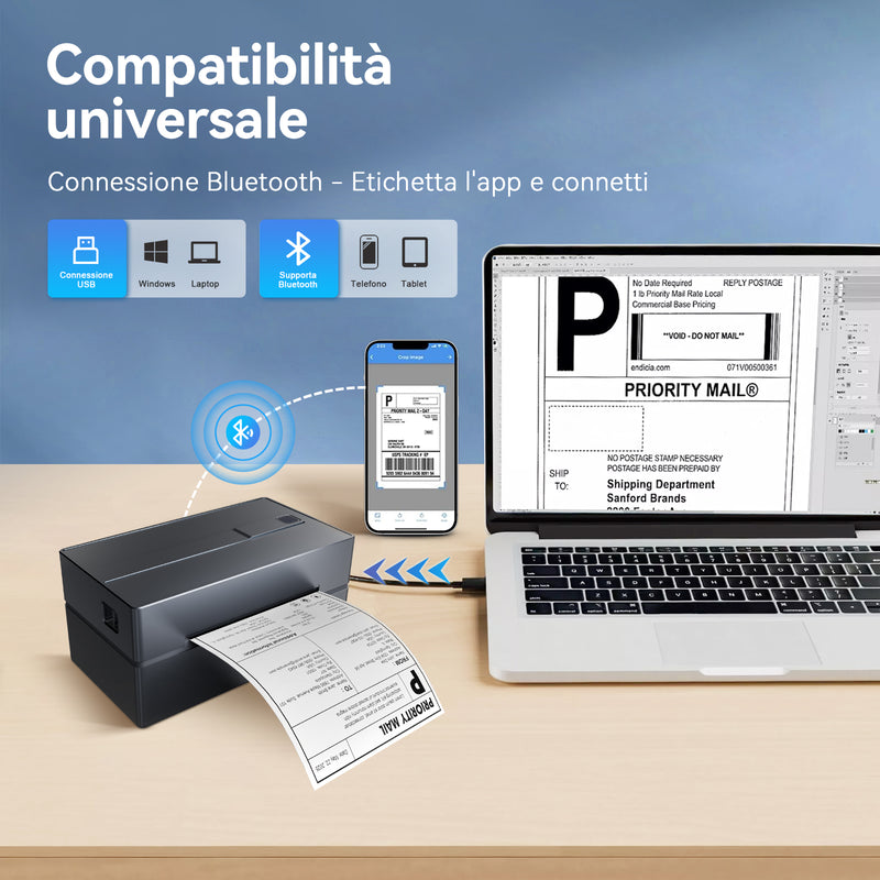 True Image TY813 Stampante termica per etichette di spedizione 4x6 – Compatibile con USB e Bluetooth