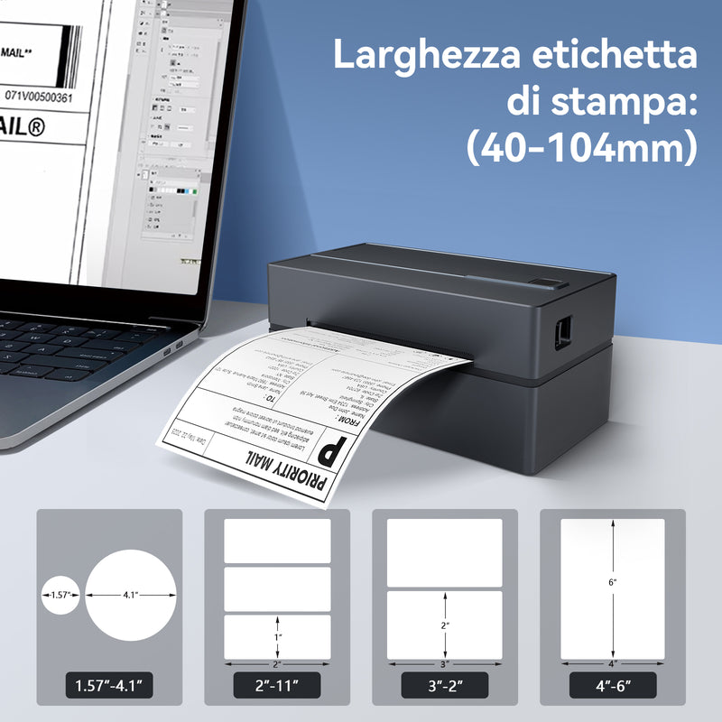 True Image TY813 Stampante termica per etichette di spedizione 4x6 – Compatibile con USB e Bluetooth
